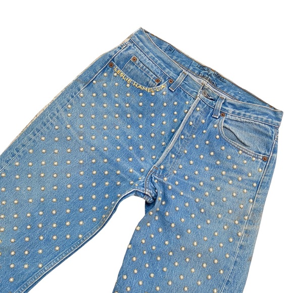PEARL EMBELLISHED JEANS VINTAGE LEVIS 501 SIZES 28, 29, LESLIE HAMEL JEANS - Picture 1 of 8